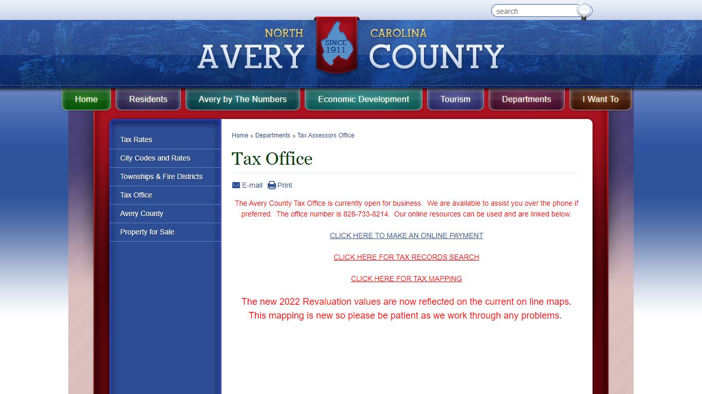 Tax Office, The Avery County Tax Office is currently open for business